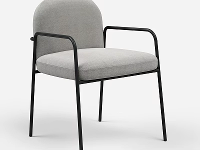 Modern Minimalist Accent Chair With Light Gray Upholstered Seat Backrest And Black Metal Frame Armrests 3d model