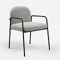 Modern Minimalist Accent Chair With Light Gray Upholstered Seat Backrest And Black Metal Frame Armrests