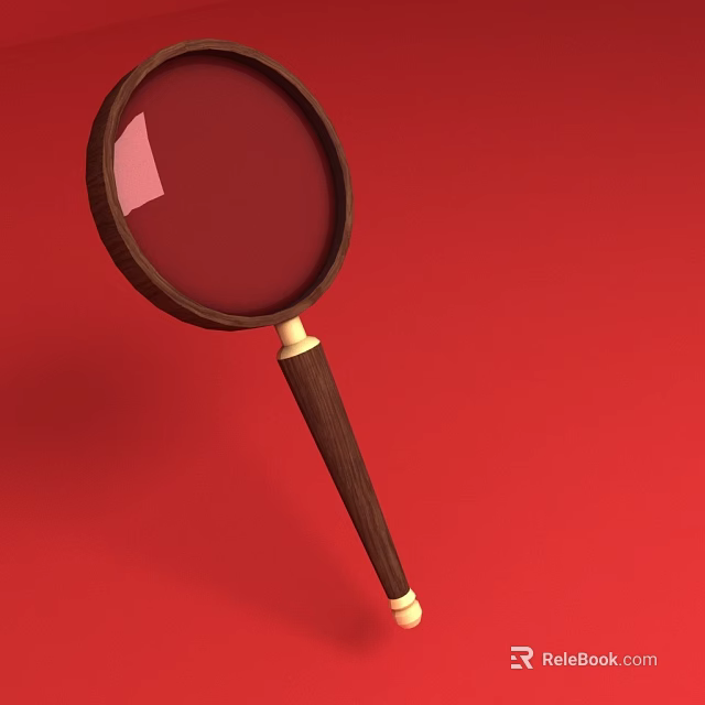 Vintage Magnifying Glass With Wooden Handle And Gold Accent On Red Background 3d model 