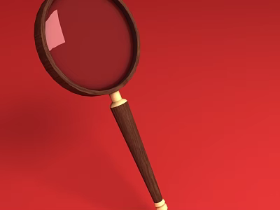 Vintage Magnifying Glass With Wooden Handle And Gold Accent On Red Background 3d model