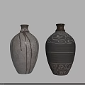 Two Ceramic Vases With Traditional Design Featuring Light Gray And Dark Brown Decorative Patterns 3d model