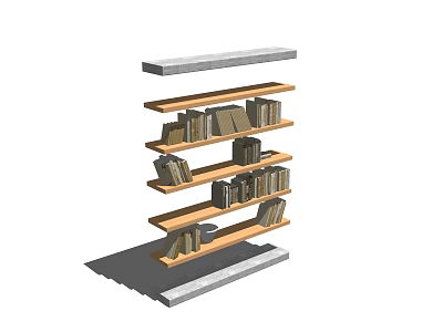 Modern Wooden Bookcase With Multiple Open Shelves And Organized Books In Home Library 3d model