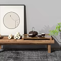 New Chinese Tea Table Solid Wood Tea Table Kang Table Vase Teapot 3d model