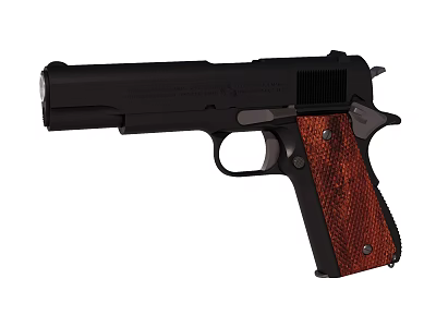 Black Pistol With Brown Textured Grip And Ergonomic Handle Design Features 3d model