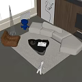 Modern White L Shaped Sofa With Black Coffee Table And Accent Chair On Rug