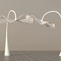 Modern White Sculptures with Curved Arch Design and Net Like Structure on Conical Bases