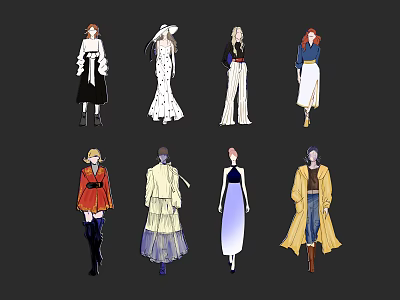 Stylish Fashion Illustrations Showcasing Diverse Clothing Designs And Outfits 3d model