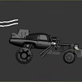 Black Modified Off-Road Truck with Roof Cabin Large Tires Front Spiked Attachments and Top Flag
