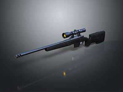 Tactical Black Sniper Rifle With Scope And Metal Parts On Gray Background 3d model