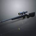 Tactical Black Sniper Rifle With Scope And Metal Parts On Gray Background