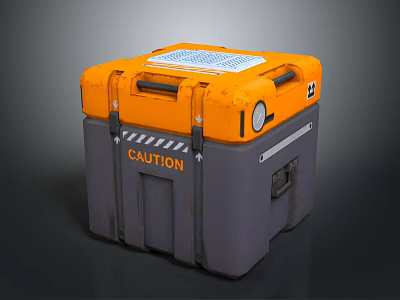 Practical Orange And Gray Utility Storage Case With Caution Label Handles And Gauge 3d model