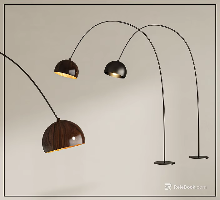 Stylish Arc Floor Lamps With Dome Shaped Shades And Curved Arms 3d model 