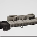 Modern Beige Sectional Sofa With Plush Cushions And Dark Throw Blanket 3d model