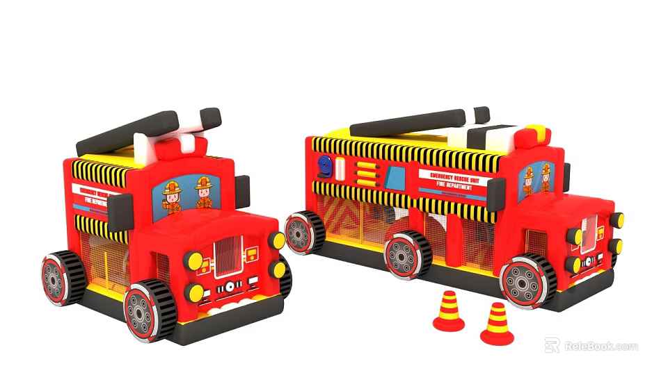 Red Electric Fire Truck Toys with Interactive Light Sound and Traffic Cones 3d model 