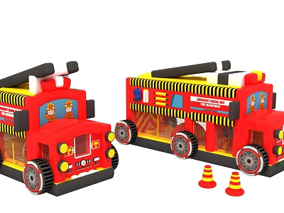 Red Electric Fire Truck Toys with Interactive Light Sound and Traffic Cones 3d model