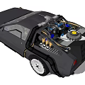 Classic Black Sports Car With Gull Wing Doors And Roof Mounted Equipment