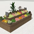 Retail Fruit Display Shelf With Assorted Fresh Fruits And Green Plant