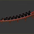 Red Industrial Frame With Black Mechanical Components Arranged In Linear Structure