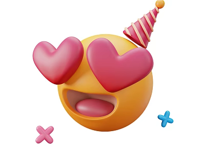 Playful Game Movie Character With Heart Shaped Eyes Party Hat Open Mouth And Cross Symbols 3d model