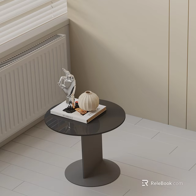 Modern Black Side Table with Metal Stand Book Silver Ornament and White Pumpkin Decoration 3d model 