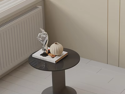 Modern Black Side Table with Metal Stand Book Silver Ornament and White Pumpkin Decoration 3d model