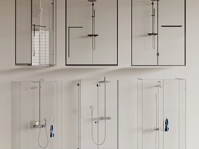 Different Styles Of Shower Heads In Modern Glass Shower Enclosures 3d model