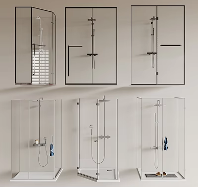 Different Styles Of Shower Heads In Modern Glass Shower Enclosures 3d model