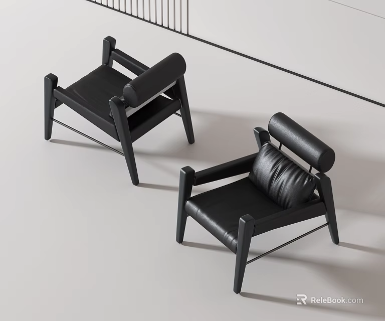 Modern Black Leather Leisure Chairs With Simple Armrests And Backrest Design 3d model 