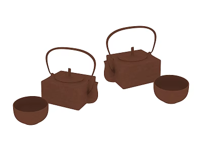 Brown Teapots With Matching Small Cups For Daily Household Tea Serving Items 3d model