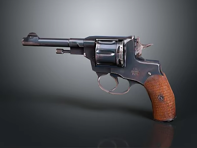 Classic Revolver With Wooden Grip And Metallic Cylinder Design Details 3d model