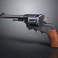 Classic Revolver With Wooden Grip And Metallic Cylinder Design Details