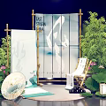 Commercial Equipment Oriental Style Display With Bamboo Lotus Lanterns And Screen For Business Event Setup