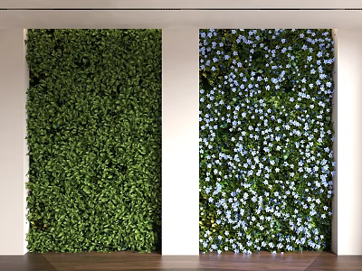 Green Plant Background Wall With White Flowers For Interior Decoration 3d model