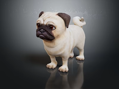 Adorable Pug Dog Standing On Dark Background With Smooth Fur And Shiny Reflection 3d model