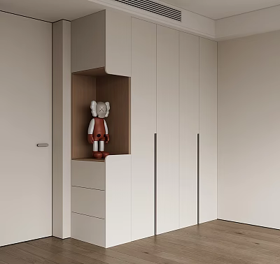 Modern White Wardrobe With Flat Panel Doors And Open Compartment Decorative Figurine 3d model