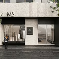 MS Clothing Store Modern Exterior With White Walls Black Frames Shop Window And Displayed Clothes