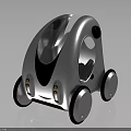 Futuristic Silver Compact Car With Transparent Top And Unique Wheel Design
