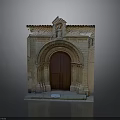 Ancient Stone Building Facade With Arched Wooden Door Decorative Top Carvings And Steps