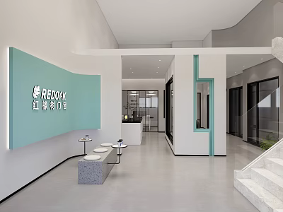 Modern Reebok Store Entrance Interior With Green Accents Grey Floor And Seating Area 3d model