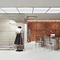 Modern Square Clothing Store Interior With Mannequin Dress Hanging Clothes And Transparent Furniture