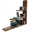 Modern Multilayer Wooden Bookcase With Stacked Books And Laptop On Shelves