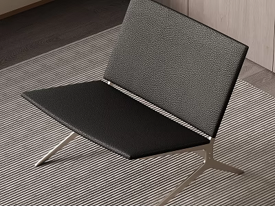 Modern Black Leather Leisure Chair With Metal Frame On Striped Rug And Minimalist Design 3d model