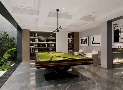 Modern Basement Billiard Room 3d model