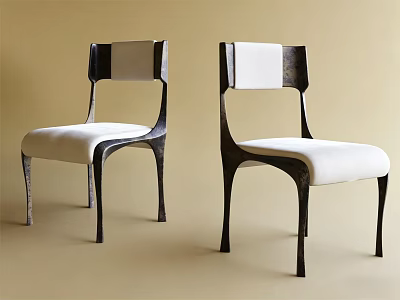 Modern Dining Chairs With White Upholstered Seats And Dark Metal Frames 3d model