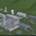 Industrial Plant Aerial View With Storage Tanks Piping And Green Mountain Surroundings