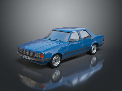 Blue Classic Four Door Sedan With Silver Wheels And Glossy Finish 3d model