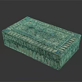 Decorative Ornament Set With Golden Carved Box And Turquoise Decorative Accents