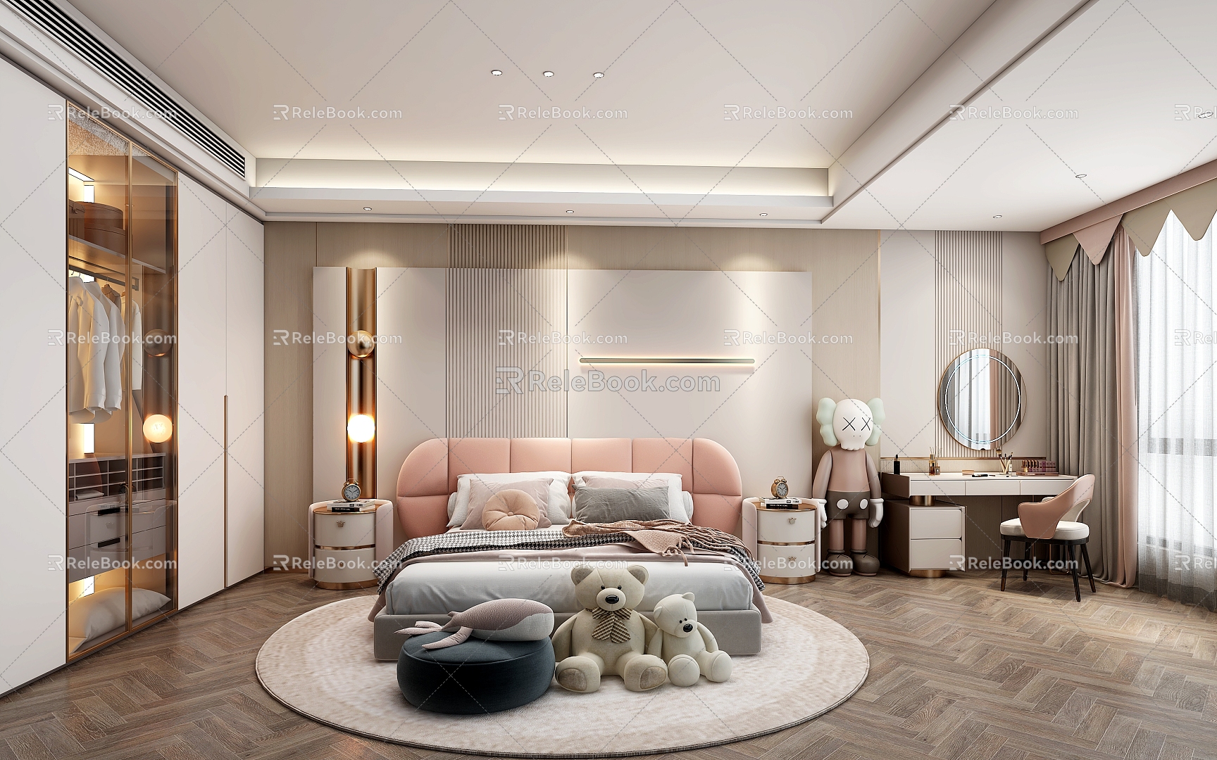 Light Luxury Daughter Room Pink Bedding 3d model