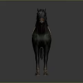 Detailed Dark Green Horse Sculpture with Black Mane Brown Saddle on Gray Background