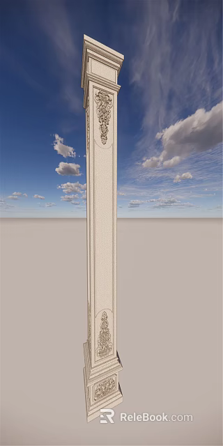 Classical Roman Column With Textured Surface Against Blue Sky And White Clouds 3d model 